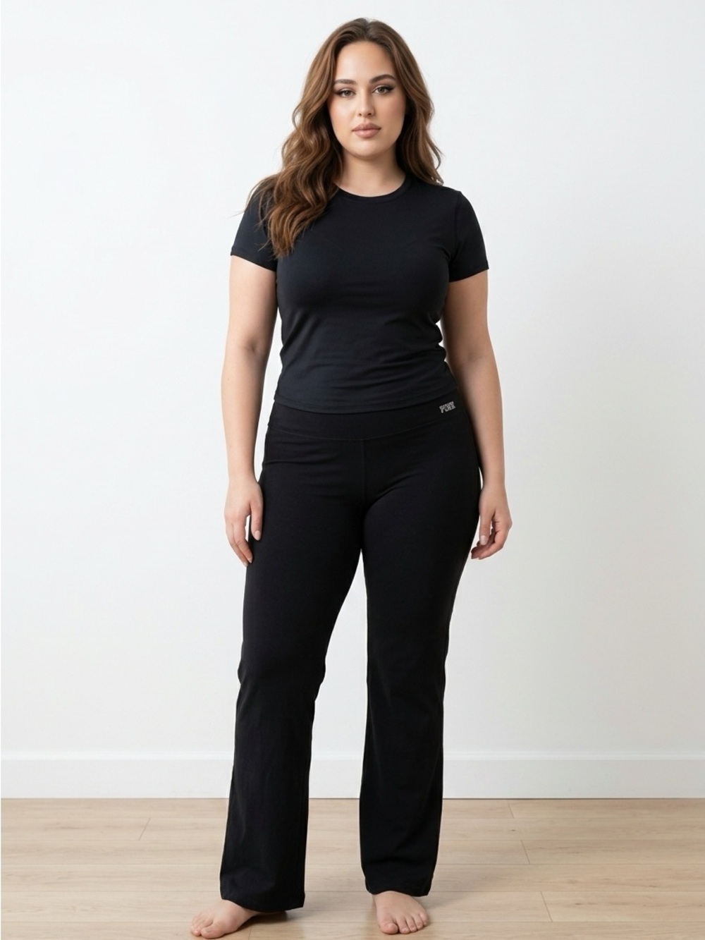 PINK Victoria’s Secret Black Bootcut Pants – Stretch Mid-Rise Leggings (Large)